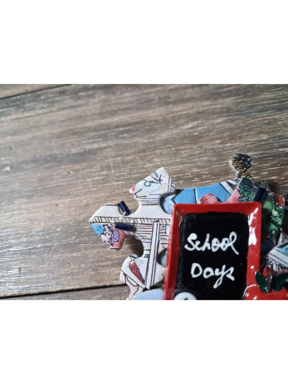 School Days Brooch Pin Teacher Puzzle Black Board Lapel Vest Bag Gear Vintage